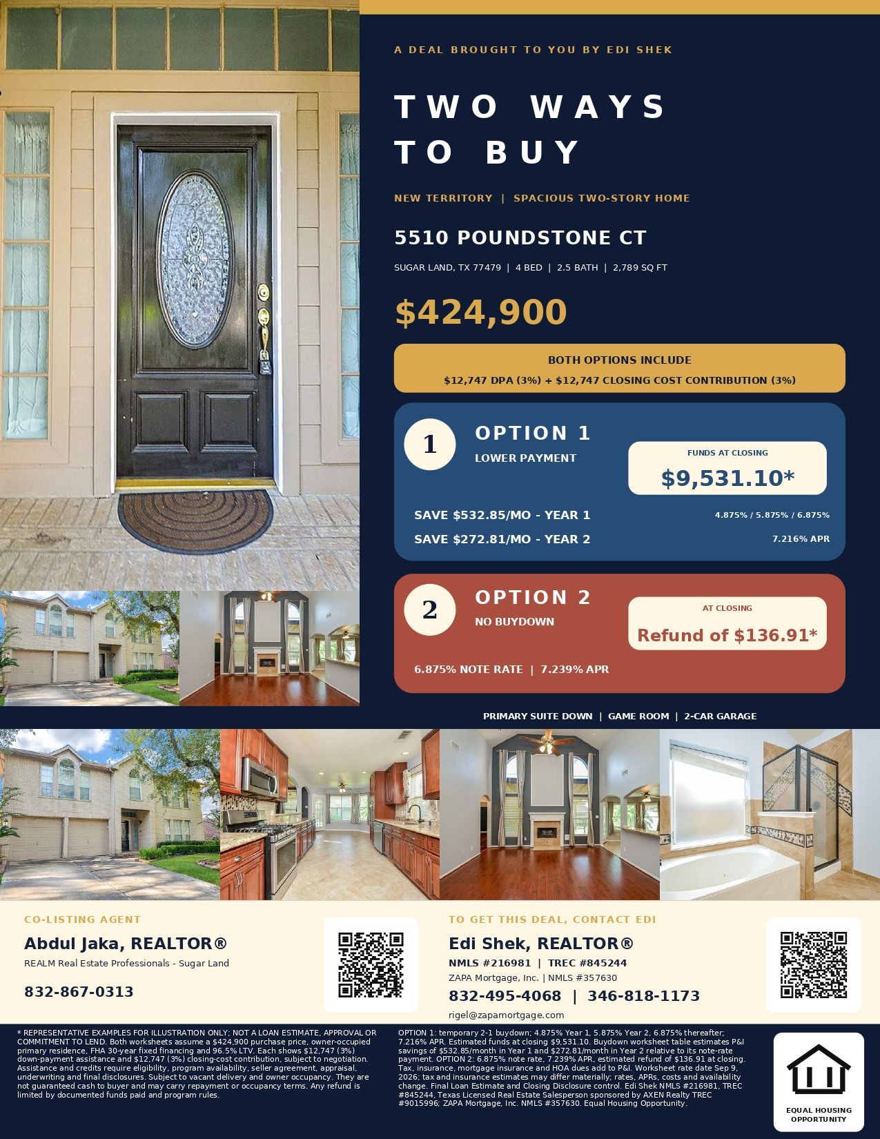 5510 Poundstone Ct | $424,900 • 4 Bedrooms • Two Illustrative Financing Options Flyer
