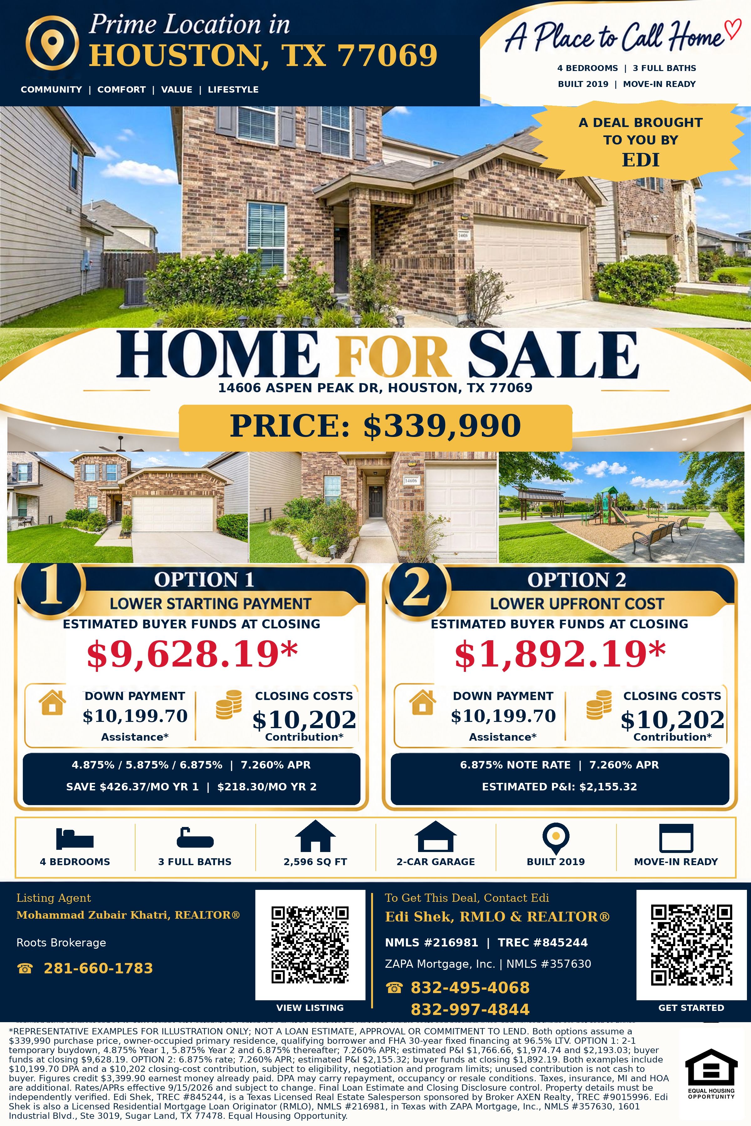 Houston Homeownership Starts With Just $1,892.19 Out of Pocket! Flyer